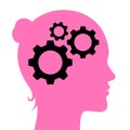 Womans head with cogs, vector icon. Logical thinking female, concept vector illustration