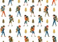 Womans hikers with backpack seamless pattern