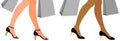 Womans legs in high heels with packages. Spring and summer sales. Vector Royalty Free Stock Photo