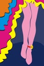 Womans legs in pink panty hoses with colorful dress vector illustration