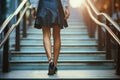 Womans legs on a stairway, rushing to work in the urban bustle (Description space available)