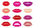 Womans lip with red lipstick vector set