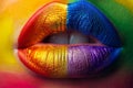 Womans Lips Painted With Rainbow