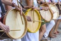 Womans percussionists playing drums during folk samba performance Royalty Free Stock Photo