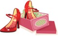 Womans red shoes and shoebox