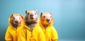 Wombat in a group, vibrant bright fashionable outfits isolated on solid background advertisement