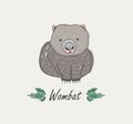 Wombat isolated on white background. Hand drawn portrait of adorable wild herbivorous marsupial animal. Exotic species