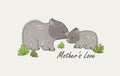 Wombat with its baby isolated on white background. Family of cute wild animals and mother`s love handwritten text Royalty Free Stock Photo