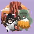 wombat and tasmanian devil caveman. Vector illustration decorative design Royalty Free Stock Photo