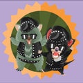 wombat and tasmanian devil in leather costume. Vector illustration decorative design