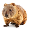 Wombat Vombatus, a marsupial unusual animal from Australia, portrait, close-up, isolated on white