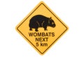 Australia, Australian Wombat yellow road warning sign isolated on white background Royalty Free Stock Photo