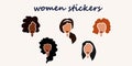 Stickers of different women. women with different skin colors and different nationalities