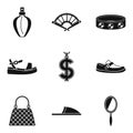 Women accessories icons set, simple style Royalty Free Stock Photo