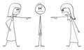 Women Accusing or Blaming Man or Boy , Vector Cartoon Stick Figure Illustration