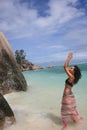 Women on amazing beach landscape