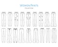 Women pants collection, vector sketch illustration.