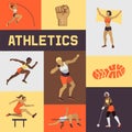 Women athletics banner, poster, brochure vector illustration. Exercising female in different poses. Woman figures are