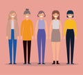 Women avatars on pink background vector design