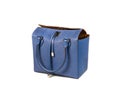 Blue women bag made of python skin with handles and leather straps, right view. Isolate