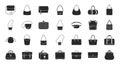 Women bags illustration including flat icons - purse, handbag, clutch, business briefcase, backpack, leather suitcase Royalty Free Stock Photo