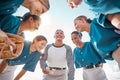 Women, baseball and team with coach smile, happy and support during conversation on game strategy or sports from below Royalty Free Stock Photo