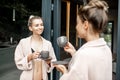 Women in bathrobes relaxing in the SPA Royalty Free Stock Photo