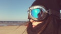 Women at beach with moto glasses Royalty Free Stock Photo