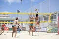 Women beach volleyball players. Attack and defense