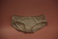 Women beige color panty on pink background.