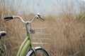 The women bicycle parking on the grass land