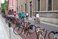 Women on bicycles on the streets of Italy