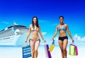 Women Bikini Shopping Bags Beach Summer Concept Royalty Free Stock Photo