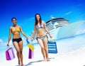 Women Bikini Shopping Bags Beach Summer Concept Royalty Free Stock Photo