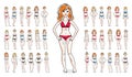 Women in bikini vector illustrations isolated on white background big set, attractive adult girls beautiful and slim curvy body Royalty Free Stock Photo