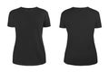 Women black blank T-shirt template,from two sides, natural shape on invisible mannequin, for your design mockup for print, isolate