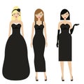 Women in black dresses. Female night, evening dressy dresscode. Ladies in elegant fashionable clothes Royalty Free Stock Photo