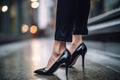 Women black feet stilettos. Generate ai
