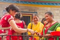 Women with blessings at Teej festival, Durbar Square, Kathmandu,