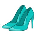 Women blue shoes icon, cartoon style