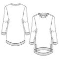 Women Girls High Low Fleece Sweatshirt Dress fashion flat sketch template. Technical Fashion Illustration. Zipper Detail at hem Royalty Free Stock Photo