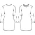 Girls Fleece Knit Dress fashion flat sketch template. Technical Fashion Illustration. Long Sweatshirt Crew Neck Look