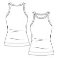Women Rib Tank Top fashion flat sketch template. Technical Fashion Illustration. Binding Detail