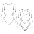 Women Long Sleeves Bodysuit fashion flat sketch template. Technical Fashion Illustration. Low V-Neck Royalty Free Stock Photo