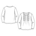 Baby Girls Long sleeves top fashion flat sketch template. Kids Girls Technical Fashion Illustration. Front Ruffle detail.