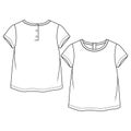 Baby Girls Short sleeves Basic tee fashion flat sketch template. Kids Girls t shirt Technical Fashion Illustration.