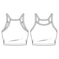 Girls Basic short Tank Top fashion flat sketch template. Girls Technical Fashion Illustration. Women crop sleeveless Top