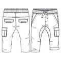 Infant Boys Pant fashion flat sketch template. Baby Technical Fashion Illustration. Woven CAD. Side Bellow Pocket. Rib Waistband