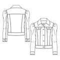 Girls Denim Jacket fashion flat sketch template. Teen Jeans Coat Technical Fashion Illustration. Woven CAD. Puffy Sleeves