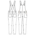 Girls Overall fashion flat sketch template. Women Woven Jumpsuit Technical Fashion Illustration. Straps crossing over back